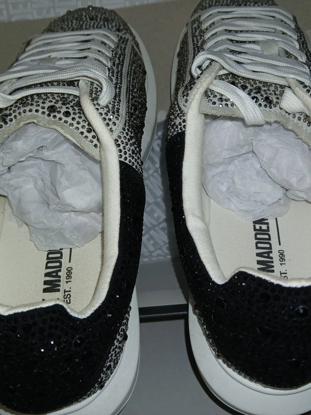 Steve Madden White and Black Rhinestone Men's Sneakers